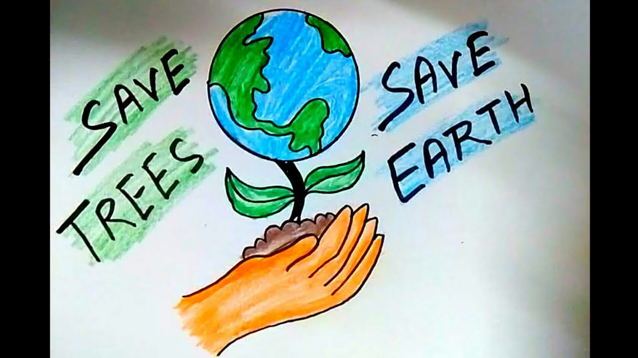 Poster Save Earth Drawing Ilustrasi