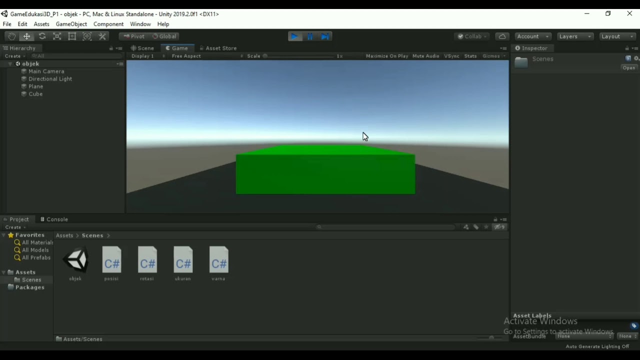 Memasukkan script pada Unity 3D untuk memproses inputan pada keyboard ...