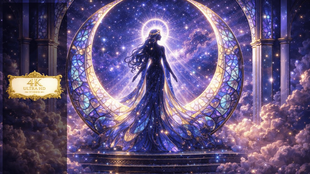 Ethereal Goddess Before Crescent Moon | 4K Cosmic Art TV Screensaver 2 Hours