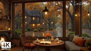 Soft Jazz Piano Autumn Rainy Day Coffeehouse 🍂 Fireplace Ambience For Focus & Relaxation screenshot 1