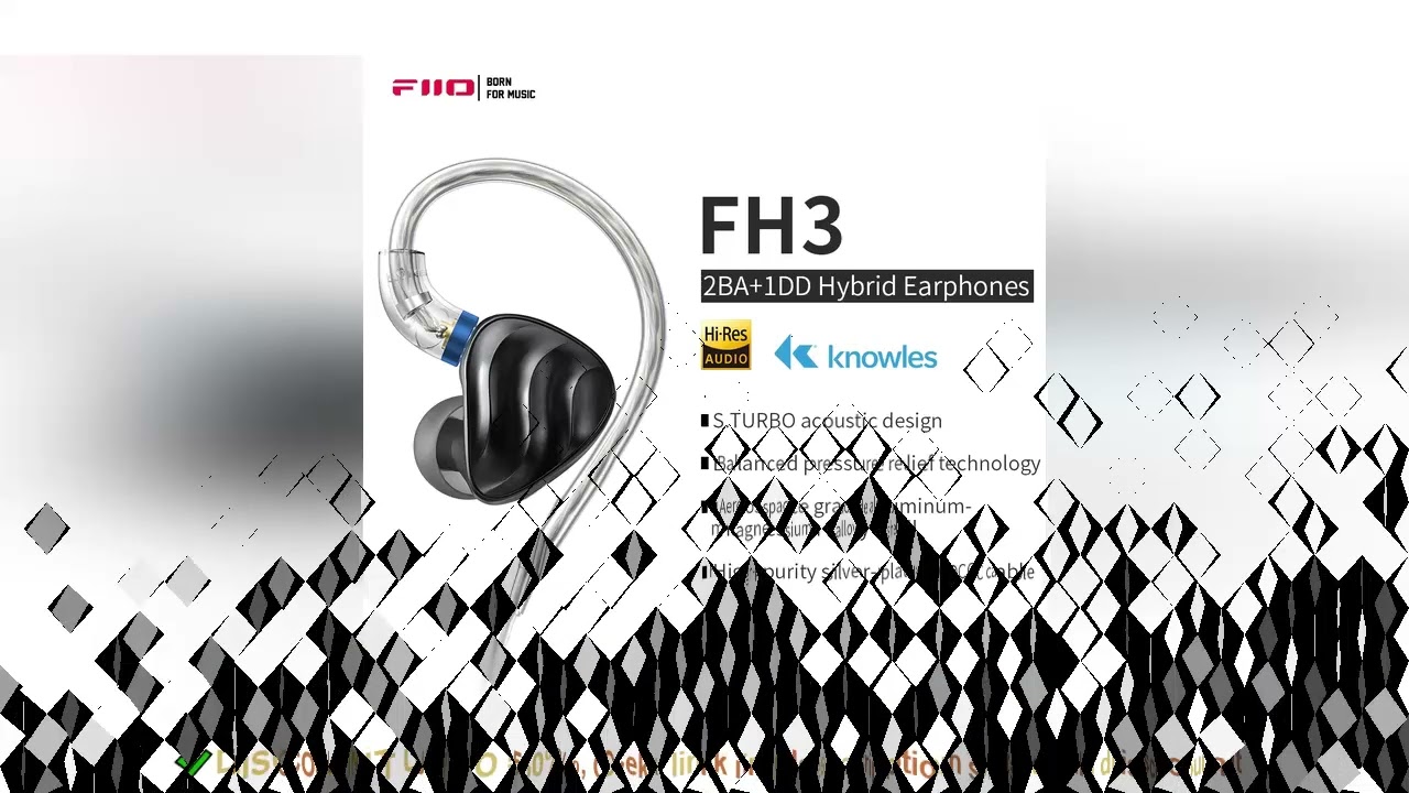FiiO FH3 2BA+1DD Knowles Beryllium-plated Dynamic Hybrid Driver In-ear Earphone IEM S.TURBO Acoustic