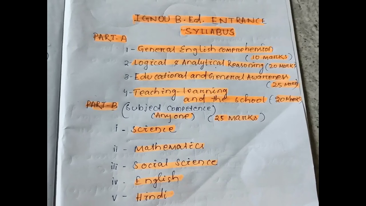 IGNOU BED ENTRANCE SYLLABUS 