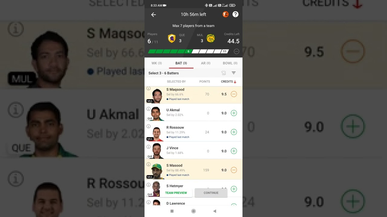 QUE vs MUL t20 Match team dream11