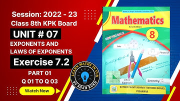 Class 8th math Exercise 7.2 Part 1 Q 01 to Q 03 Chapter 7 Exponents and Laws of Exponents