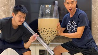 製作巨大台灣珍珠奶茶！Making huge Taiwanese bubble milk tea!