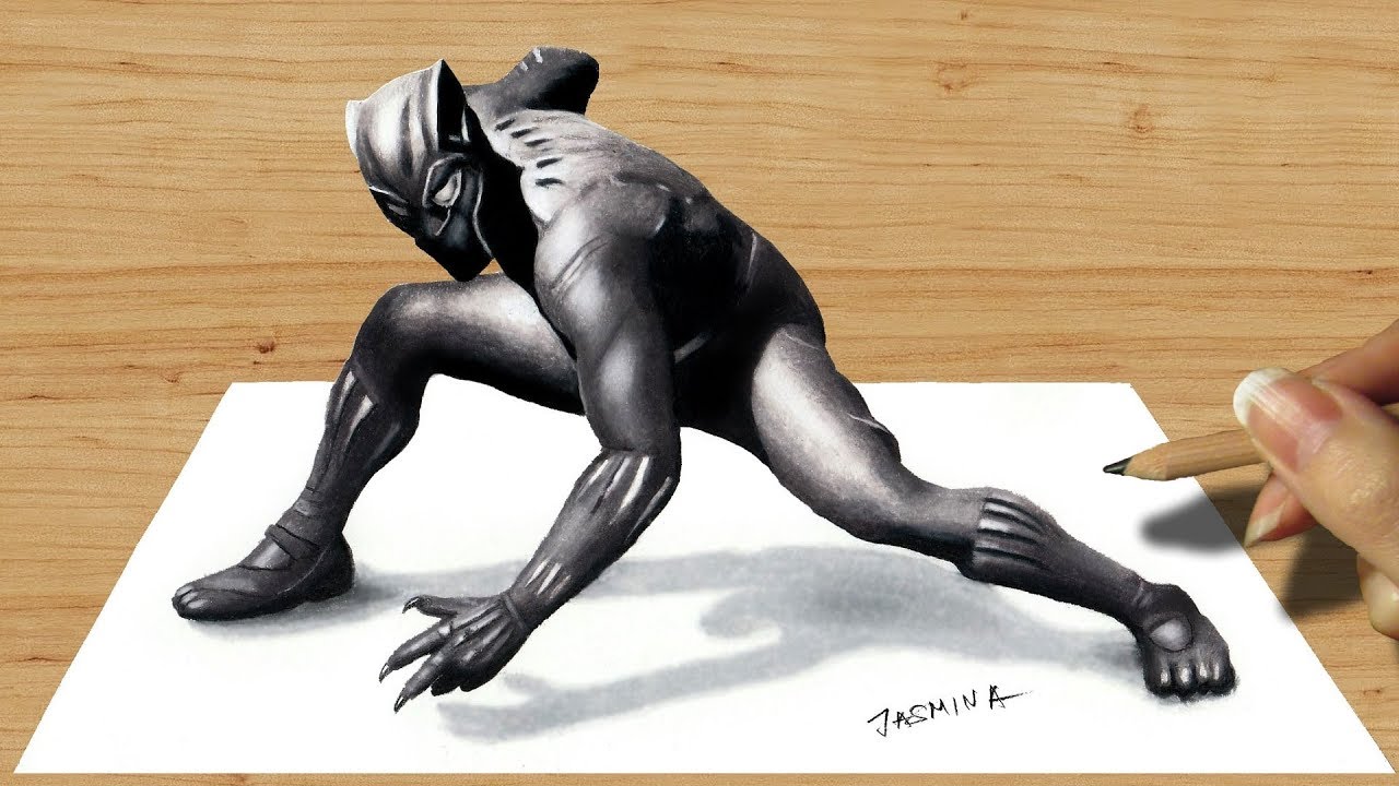 3D Colored Pencil Drawing: Black Panther - How to Draw 3D Art