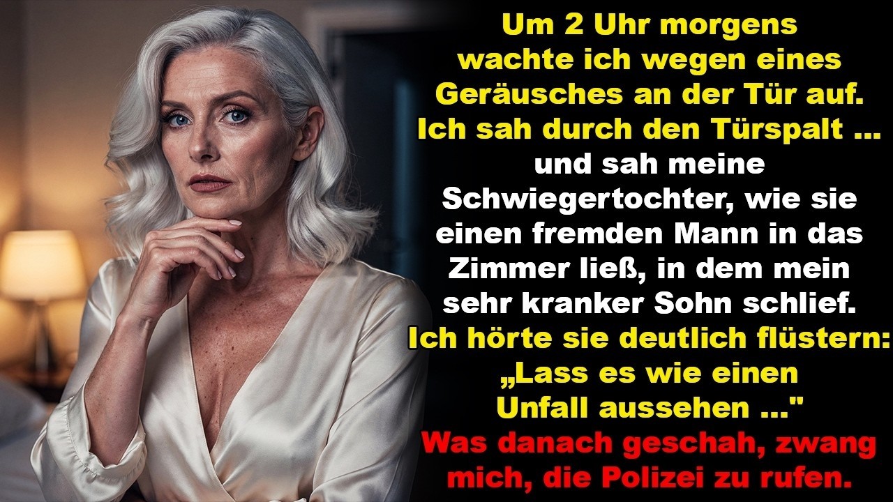 Um zwei Uhr nachts hörte ich, wie meine Schwiegertochter einem fremden Mann in das Zimmer meines sterbenden Sohnes folgte. Sie flüsterte: „Es reicht, wenn es wie ein Unfall aussieht.“ Ich...