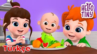 Sebzeler ve Meyveler, ve daha fazla yemek şarkısı! | Bebekler için şarkılar | Hello Tiny Türkçe
