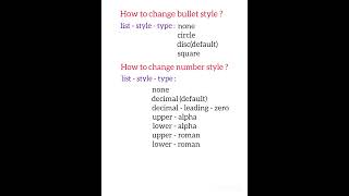 How to change bullet style and number style for a list #listinhtml #numberstyle #bulletstyle #html