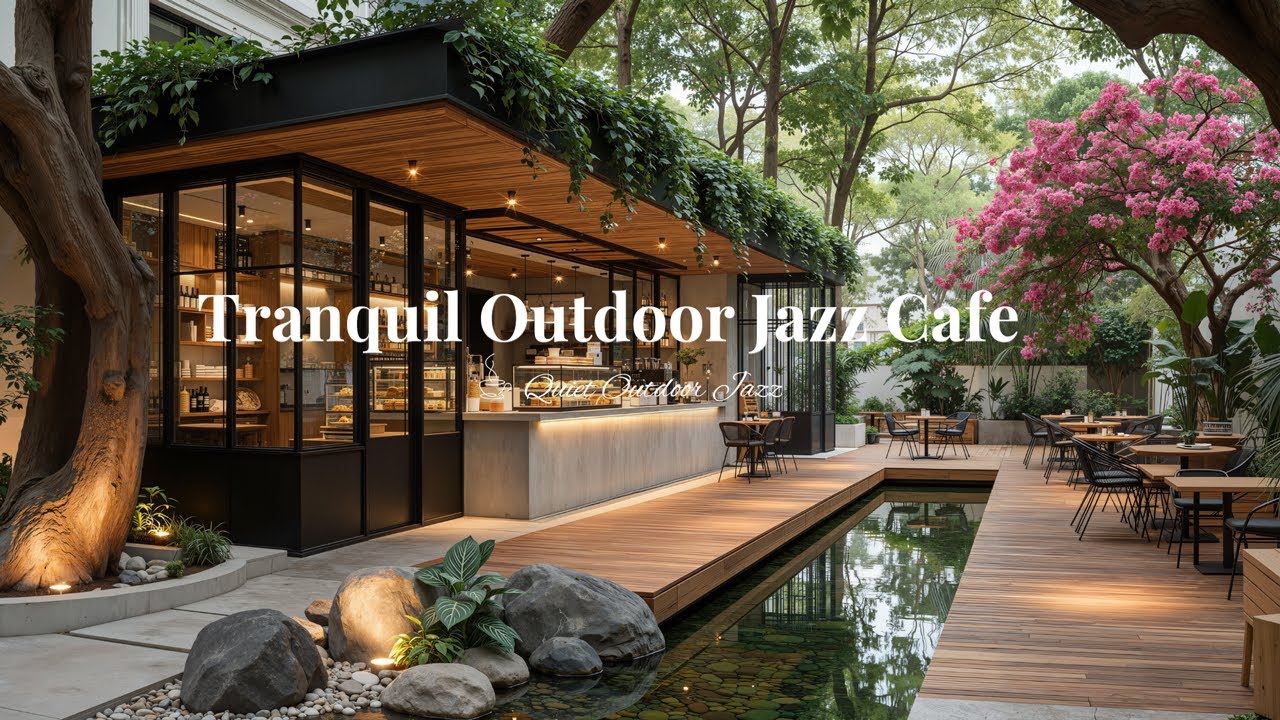 Stress Relief With Tranquil Outdoor Jazz Cafe | Relaxing Jazz Music & Nature Sounds For Calm, Relax