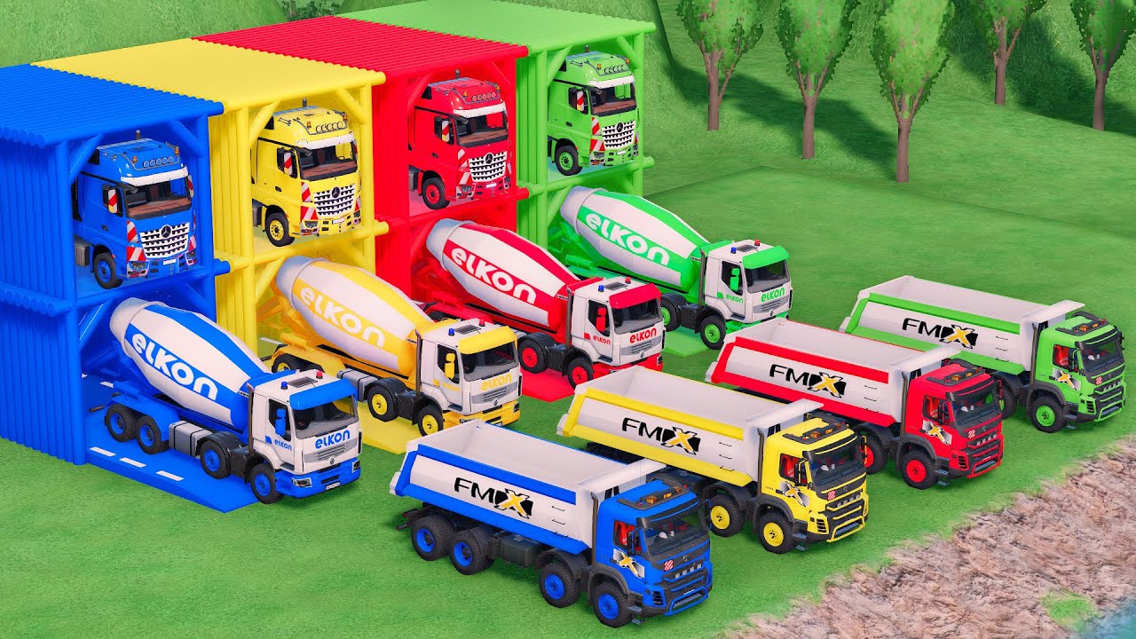 Transport With COLORS RENAULT MIXER TRUCK and VOLVO DUMP TRUCK with