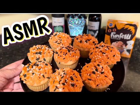 ASMR Baking Funfetti Cupcakes 🧁 & Halloween Decorations Tour 🎃 Relaxing Whispering Sounds