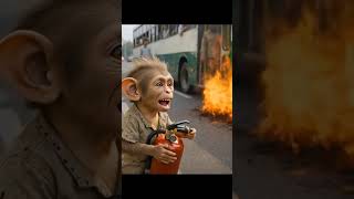 A monkey saved the bus from catching fire🐒. #funnymonkey #monkey#viral#trending