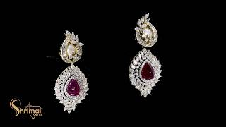 Shrimal Gems Exclusive: Pearl & Diamond Drop Earrings with Royal Ruby Charm
