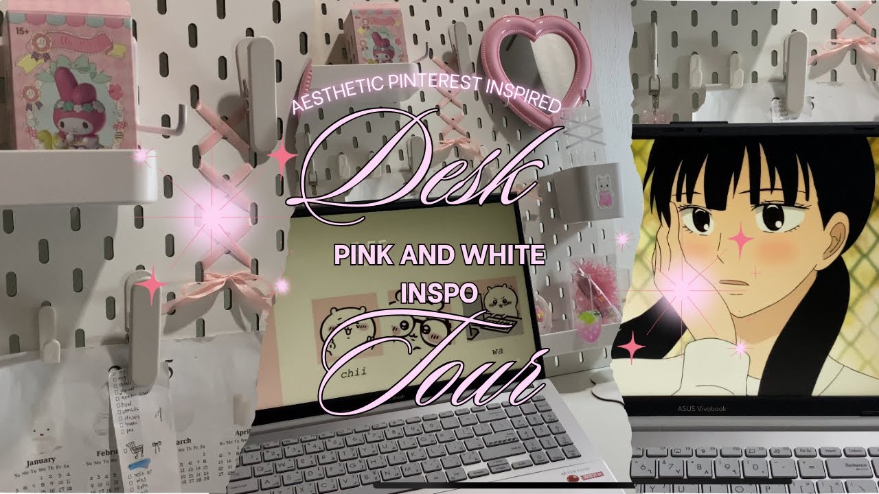 PINTEREST INSPIRED DESK TOUR ౨ৎ 2025 | pink and white aesthetic, pegboard inspo, shoujo girl vlog