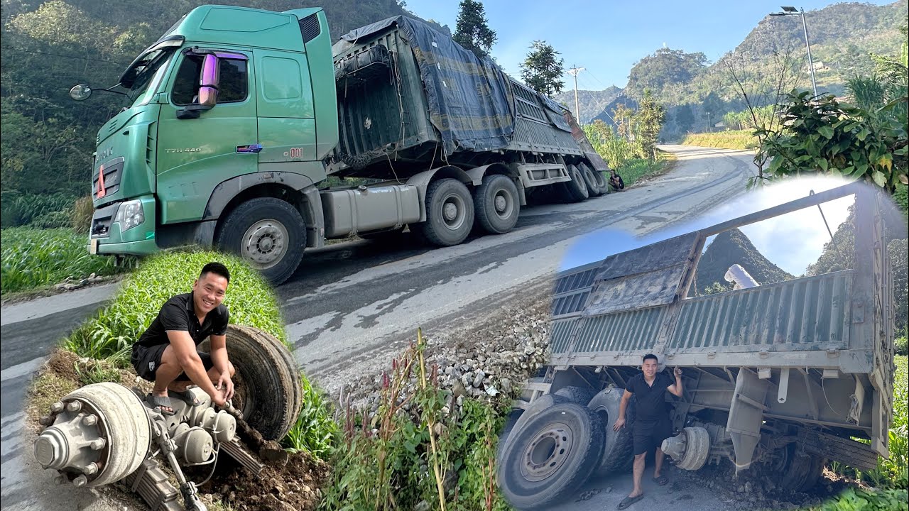 Travel 150 km on mountain pass to rescue 80 ton tractor with broken spring in Vietnam
