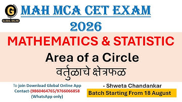 MAH MCA CET Exam 2026| Mathematics& statistic |Area of Circle : Questions| By Shweta Chandankar