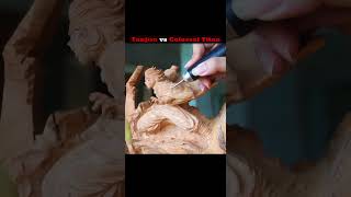 Wood carving: Tanjiro vs Colossal Titan #shorts