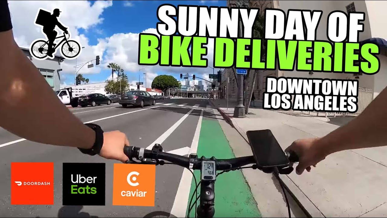 Sunny Day of Bike Deliveries in Downtown Los Angeles - UberEats ...