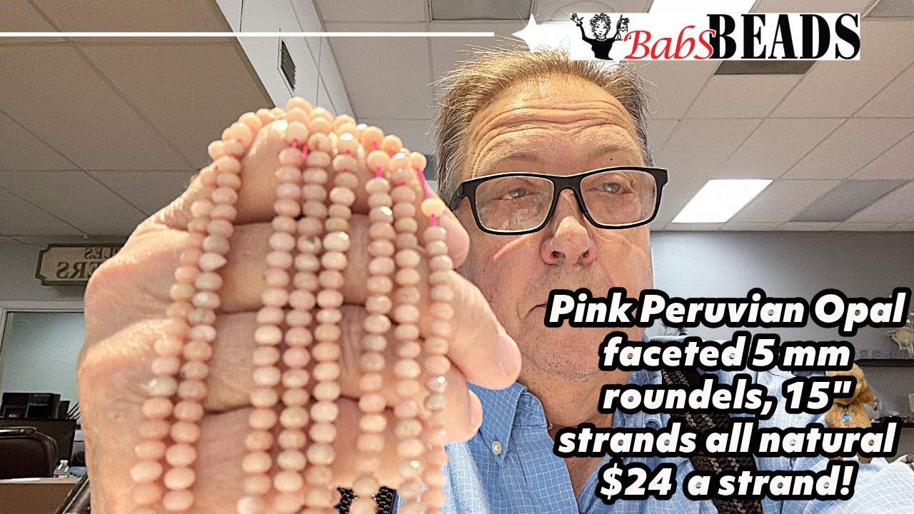 Pink Peruvian Opal faceted 5 mm roundels, 15" strands all natural, $24 a strand!