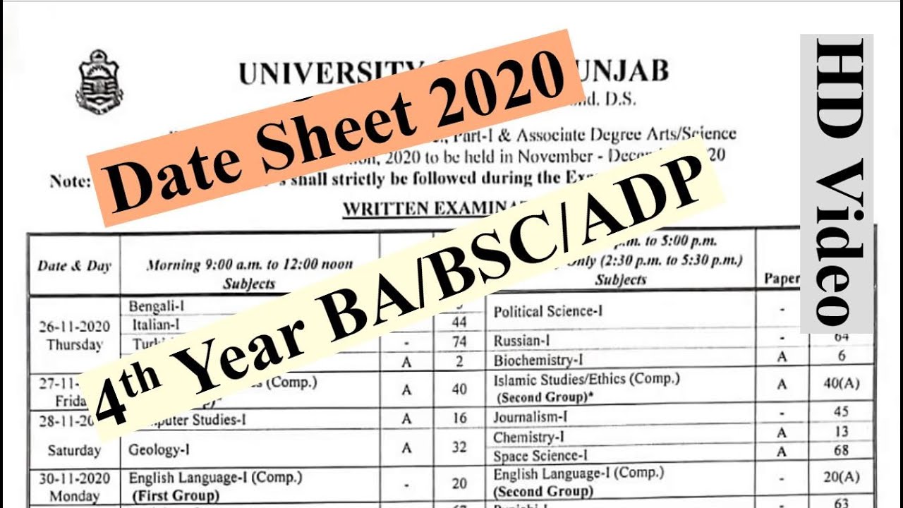 BA/BSC/ADP Part 2 | Date Sheet 2020 | Almost Final Date Sheet 2020 | Punjab University | PUExams
