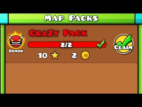 CRAZY PACK | Geometry Dash (Insane Demon Map Pack) : CraZy 1 + CraZy 2 [All Clear] # Fan Made