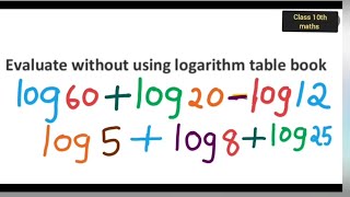 evaluate 1. log 60   log 20  - log 12 (2.) log 5   log 8   log 25 | Class 10th logarithmic