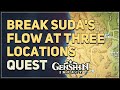 Break Suda&#39;s Flow at three locations Genshin Impact