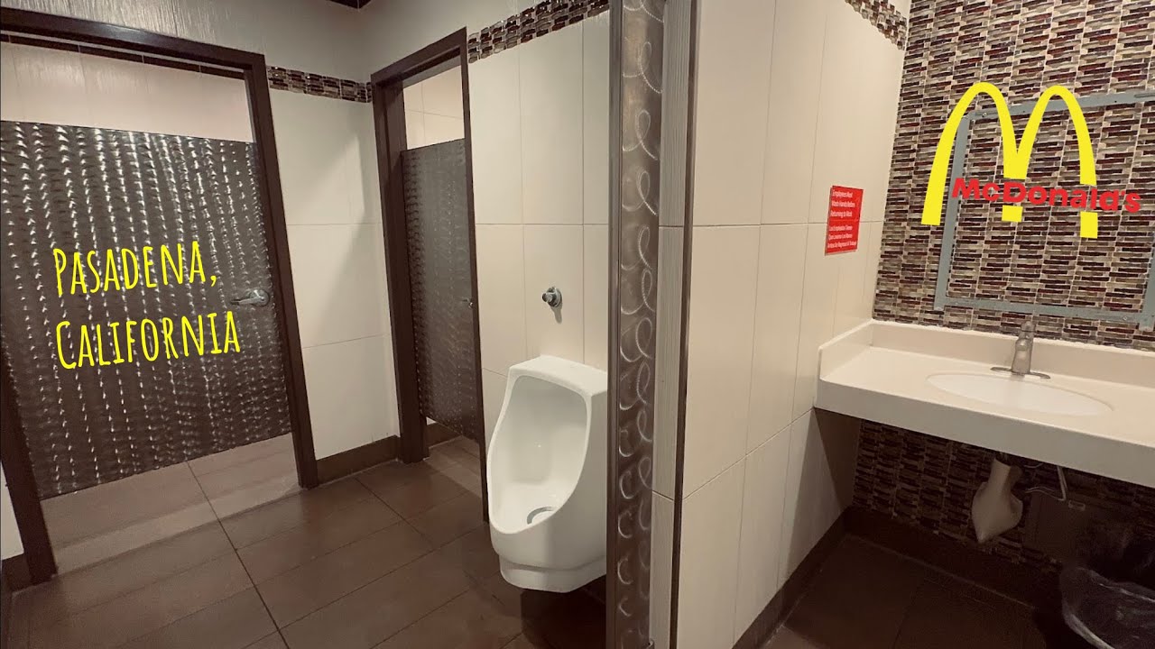 Men’s Restroom Tour | Sloan Urinal Toto Toilet Flush, World Dryer | McDonald’s, Pasadena, California