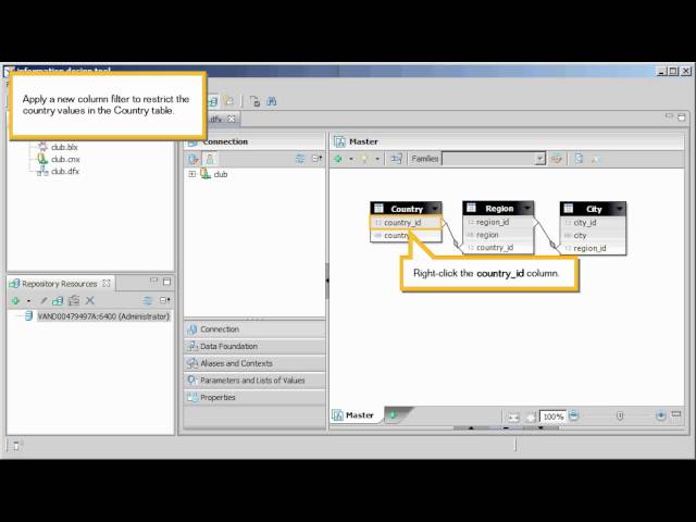 Create a self-restricting join using a column filter: Information design tool 4.x