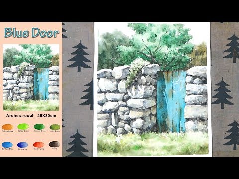 Blue Door - Landscape Watercolor (sketch &amp;<strong>amp</strong>; color mixing <strong>process</strong>) NAMIL ART