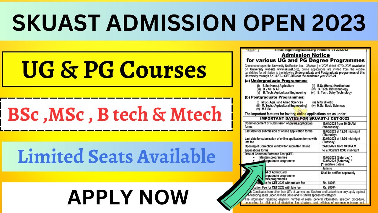 SKUAST Jammu Admission Open 2023 UG PG Courses BSc MSc Btech M skuast-jammu-admission-open-2023-ug-pg-courses-bsc-msc-btech-m