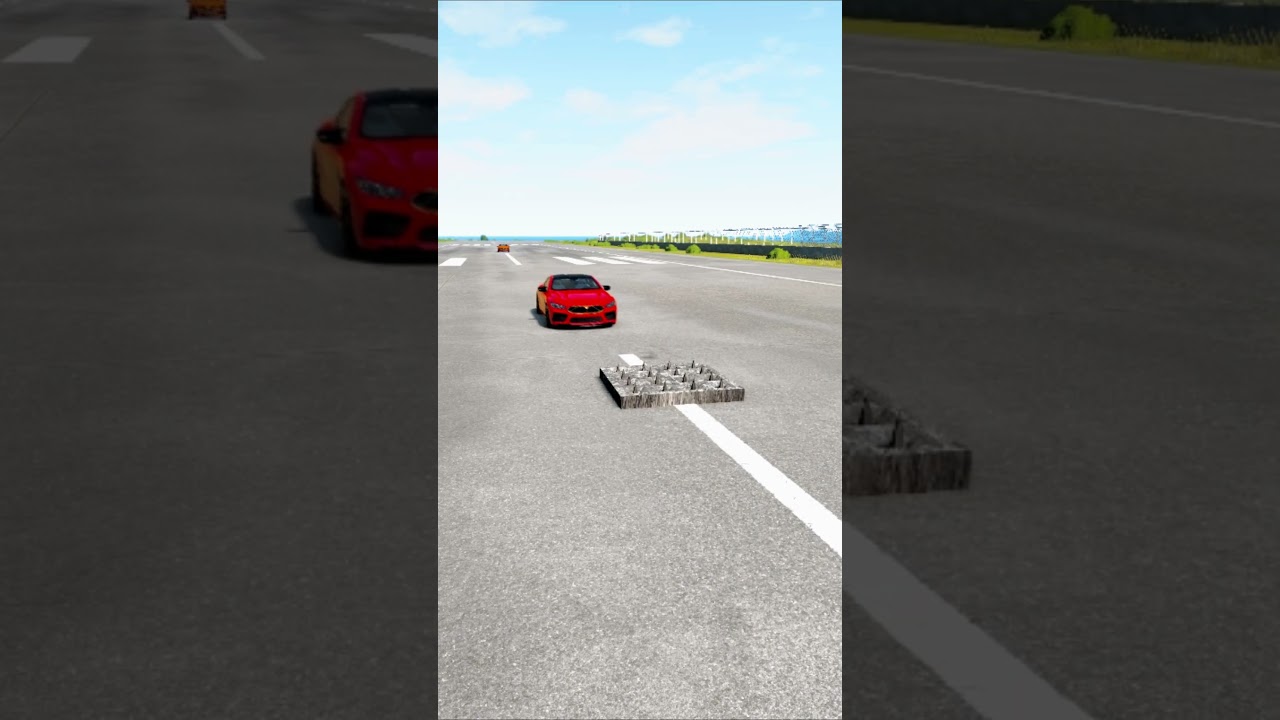 High-Speed Disaster: Red Car Hits a Spike Trap! (BeamNG.drive)