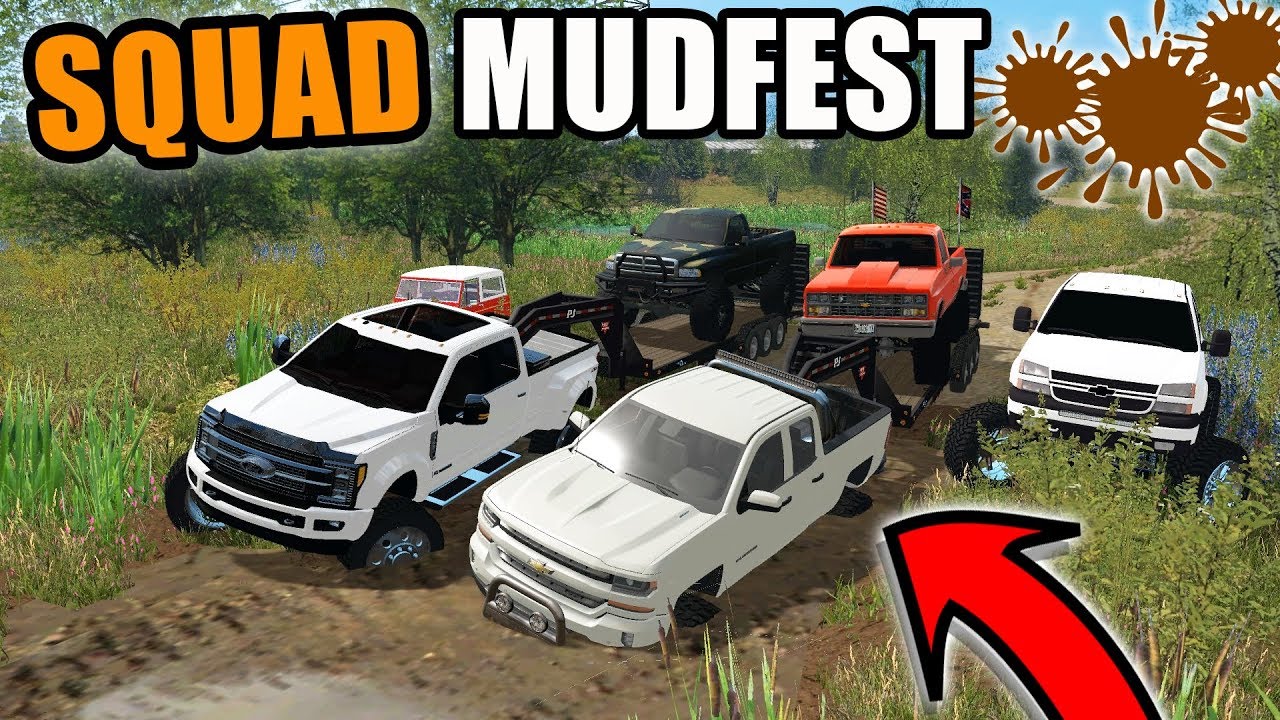 lets play a little game MUD FEST! WITH NEW LIFTED CHEVY & DODGE GETTING STUCK | FARMING SIMULATOR 2017