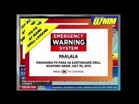 Philippines EAS Alarm, July 30, 2015. (Emergency drill) Credits: CEDAR media