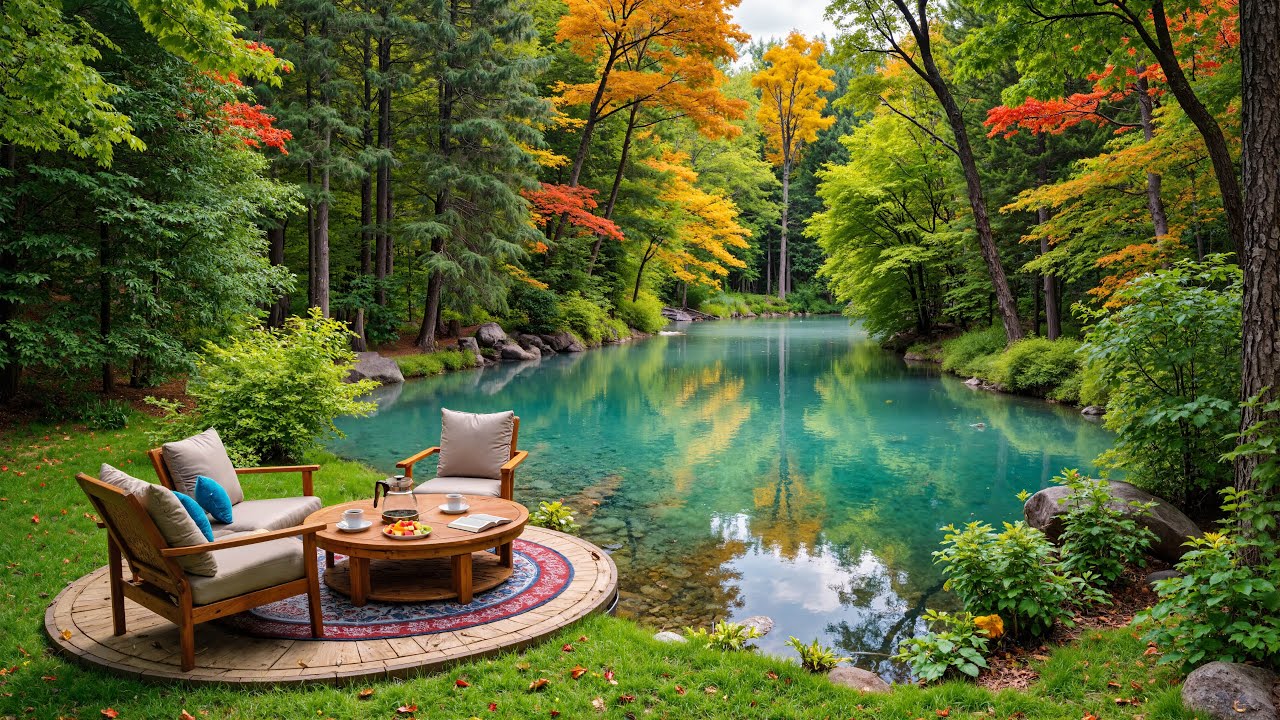 🍁 Northern Autumn Jazz Escape | Emerald Water Mirror and Forest Calm for Slow Breathing Moments