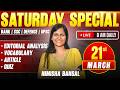 🔥 Saturday Special Live | Editorial Analysis, Vocab &amp; Article | 21st March, 2026 | Nimisha Bansal