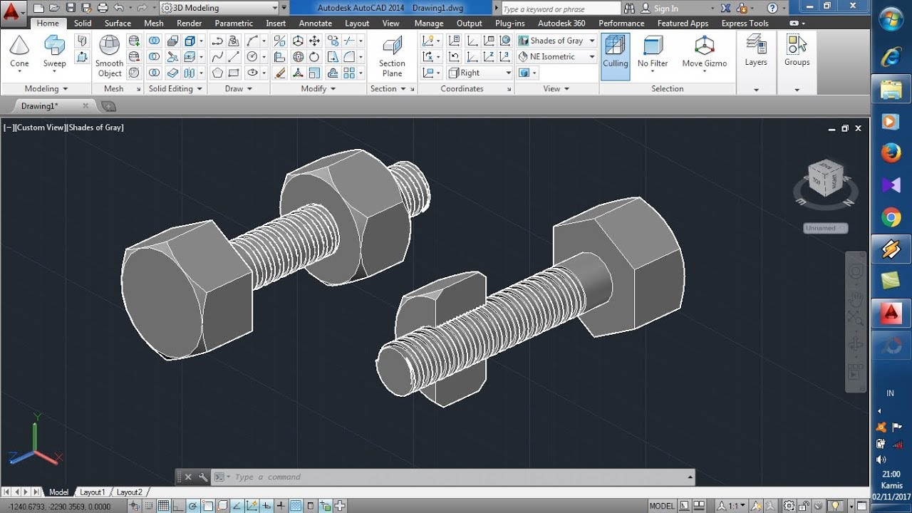 Cara Membuat Mur Baut AutoCad YouTube