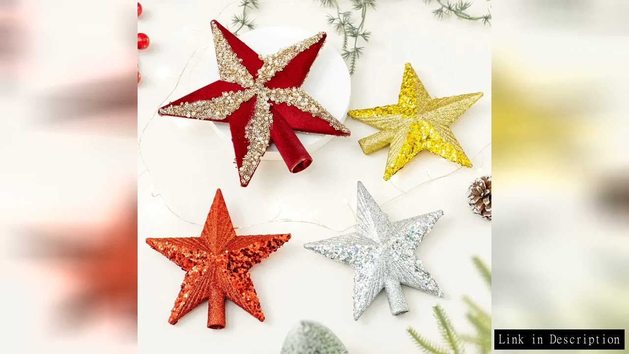 New 14cm Christmas Tree Star Plastic Flocking Tree Top Ornament Shiny Surface Solid Color Five-Point