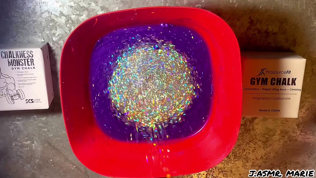 Gym chalk crumbles into purple water with glitter 😍 Asmr YouTube