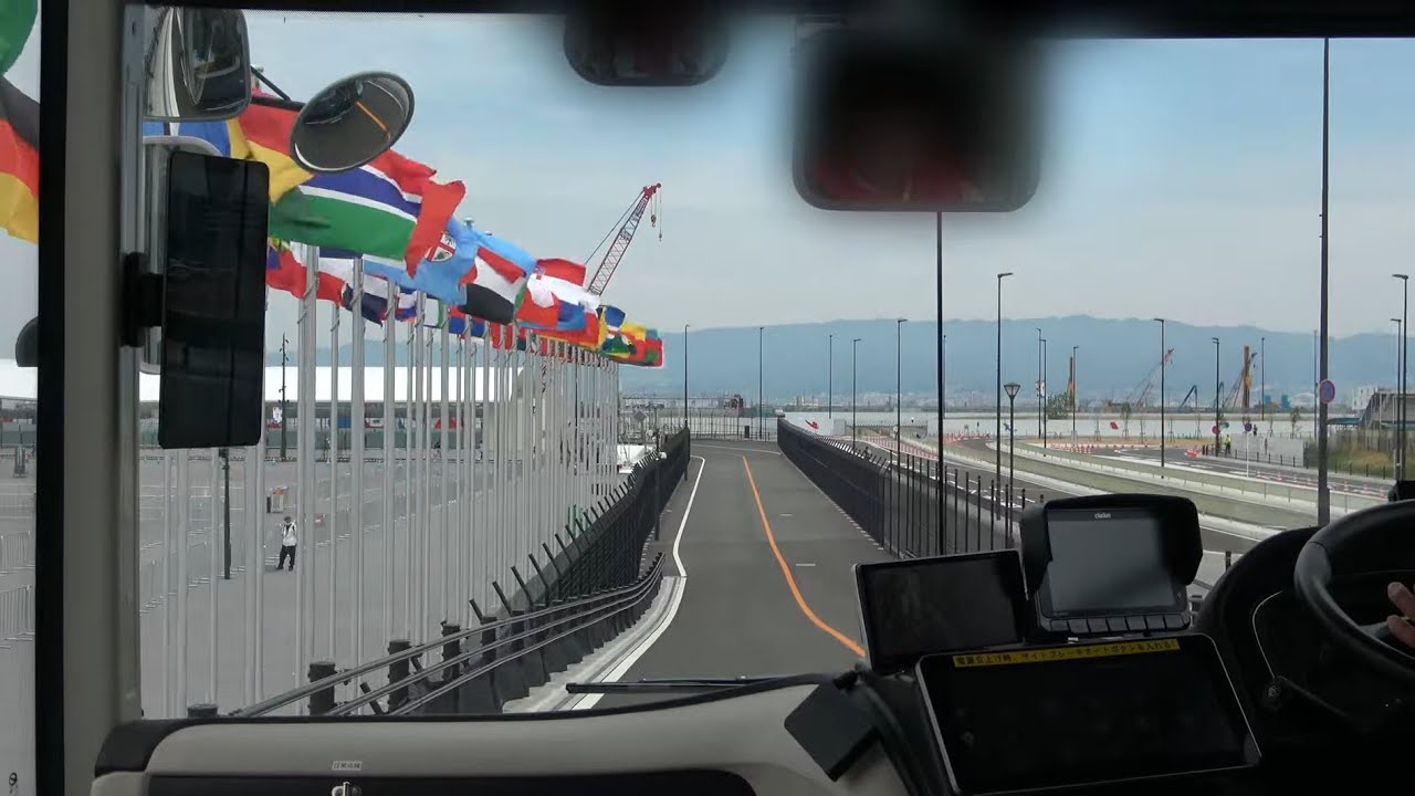 【4K前面展望】大阪・関西万博 会場内循環バス「e Mover」西ゲート北ターミナル→リング西ターミナル反時計回りルート｜未来の万博EVバス体験【2025年】