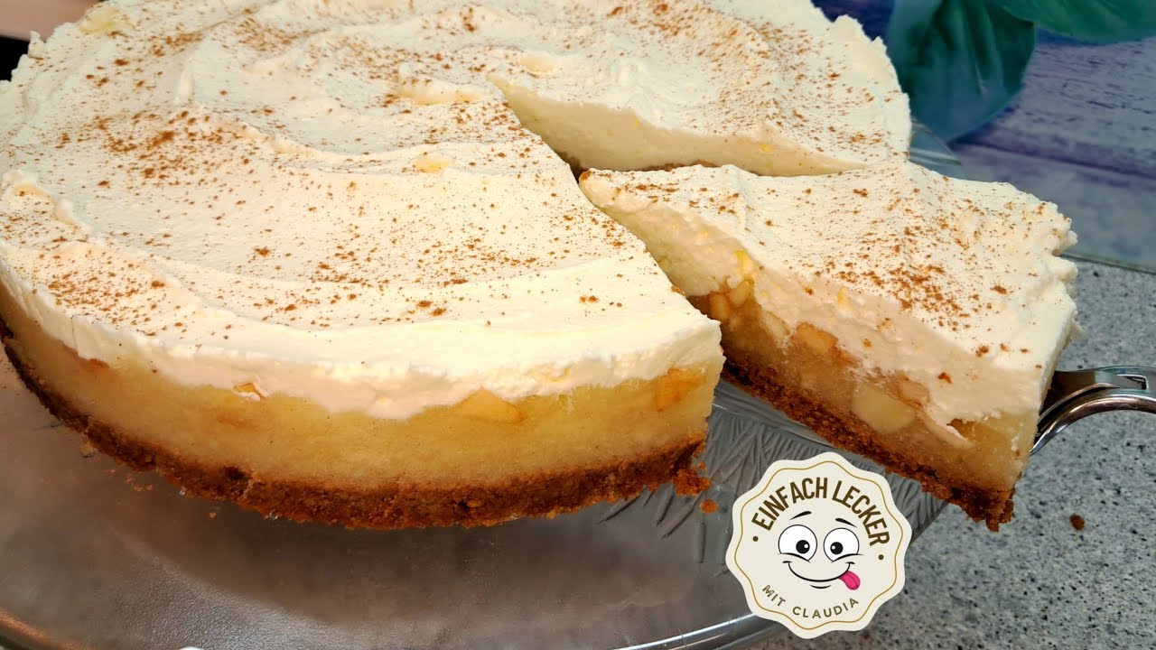 Apfelkuchen mit Keksboden  cremig,  fruchtig