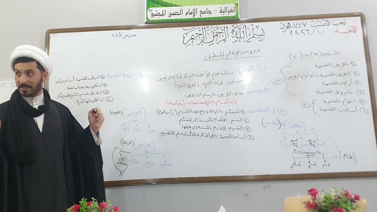 علم المنطق الدرس التاسع عشر القسمة شرح الاستاذ الشيخ علي فوزي الجبوري