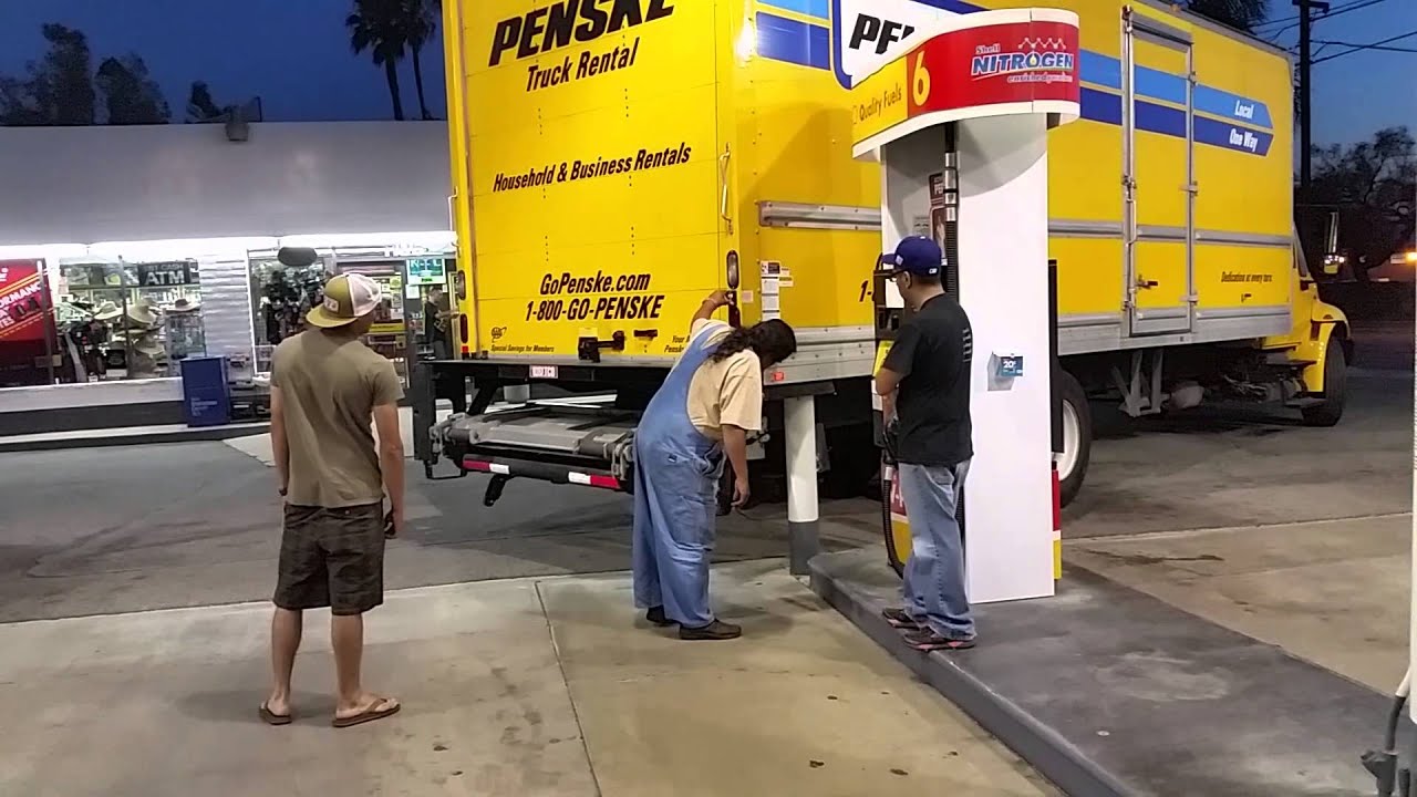 Penske truck stuck on pillar at Shell Gas station YouTube