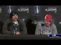 Alex Ovechkin and John Carlson talk after Game 1 vs. Montreal