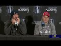 Alex Ovechkin and John Carlson talk after Game 1 vs. Montreal