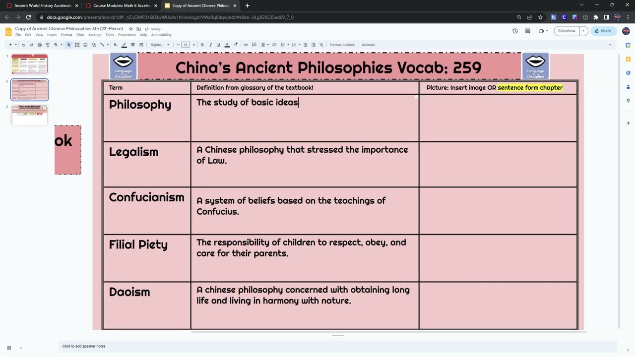 Ancient Chinese Philosophies 6th 23' Pierce Google Slides