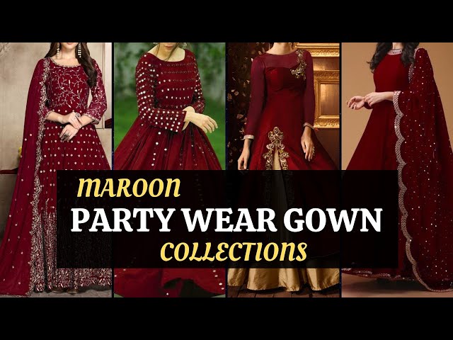Maroon Party Wear Fit and Flare Western Dress With Collar Neck and 3/4 –  Parvati Ethnic