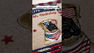 USA 250th Birthday Patriotic Flag Dog Faux Yarn Pattern - Personalized Doormat