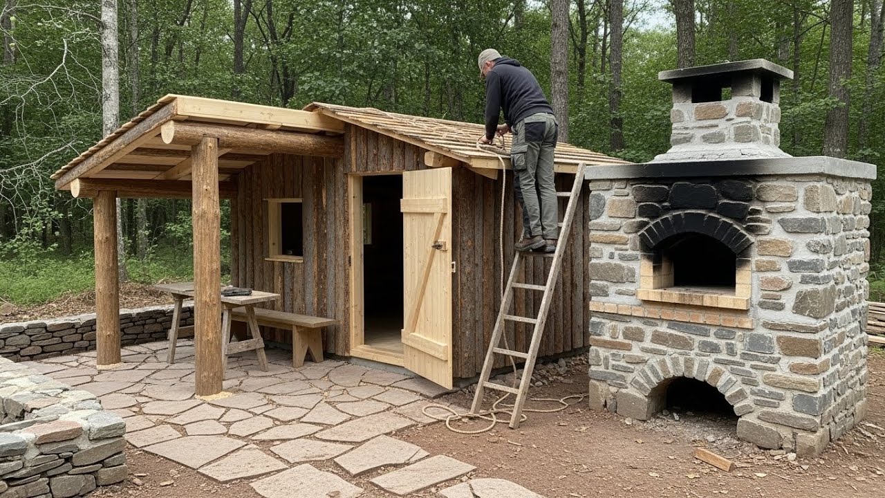 30 días construyendo una cabaña de madera cálida para refugiarse en la selva amazónica